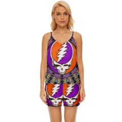 Gratefuldead Grateful Dead Pattern V-Neck Satin Pajamas Set