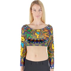 Grateful Dead Pattern Long Sleeve Crop Top by Sarkoni