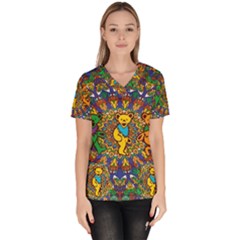 Grateful Dead Pattern Women s V-Neck Scrub Top