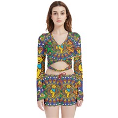 Grateful Dead Pattern Velvet Wrap Crop Top and Shorts Set