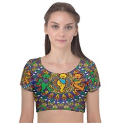 Grateful Dead Pattern Velvet Short Sleeve Crop Top 