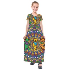 Grateful Dead Pattern Kids  Short Sleeve Maxi Dress