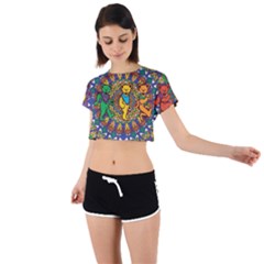 Grateful Dead Pattern Tie Back Short Sleeve Crop T-shirt by Sarkoni