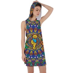 Grateful Dead Pattern Racer Back Hoodie Dress by Sarkoni