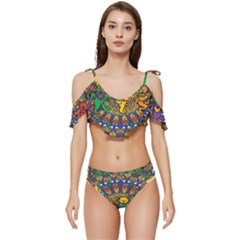 Grateful Dead Pattern Ruffle Edge Tie Up Bikini Set	