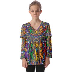 Grateful Dead Pattern Kids  V Neck Casual Top