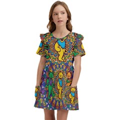 Grateful Dead Pattern Kids  Frilly Sleeves Pocket Dress by Sarkoni