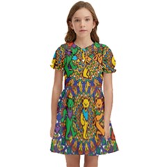 Grateful Dead Pattern Kids  Bow Tie Puff Sleeve Dress