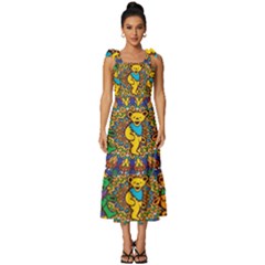 Grateful Dead Pattern Tie-strap Tiered Midi Chiffon Dress by Sarkoni