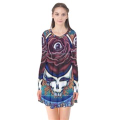 Grateful-dead-ahead-of-their-time Long Sleeve V-neck Flare Dress by Sarkoni