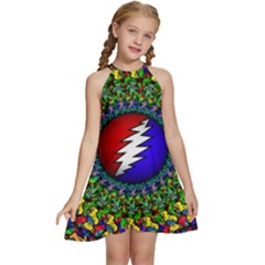 Grateful Dead Kids  Halter Collar Waist Tie Chiffon Dress by Sarkoni