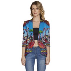 Grateful Dead Wallpapers Women s 3/4 Sleeve Ruffle Edge Open Front Jacket by Sarkoni