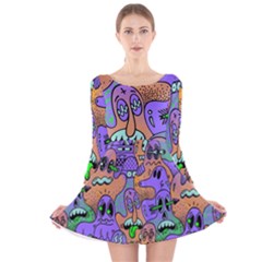 Trippy Aesthetic Halloween Long Sleeve Velvet Skater Dress