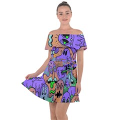 Trippy Aesthetic Halloween Off Shoulder Velour Dress by Sarkoni