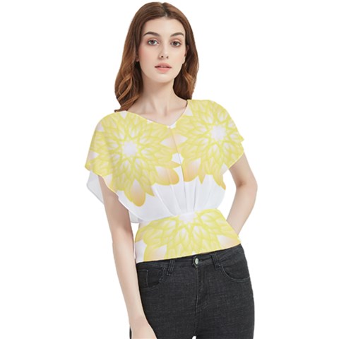 Flower Design T- Shirt Beautiful And Artistic Golden Flower T- Shirt Butterfly Chiffon Blouse by EnriqueJohnson