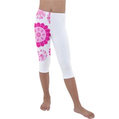 Flower Pattern T- Shirt Pink Psychedelic Floral Power Pattern T- Shirt Kids  Lightweight Velour Capri Leggings 