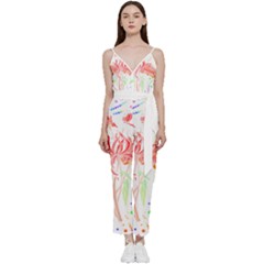 Flowers Illustration T- Shirtflowers T- Shirt (4) V-neck Camisole Jumpsuit