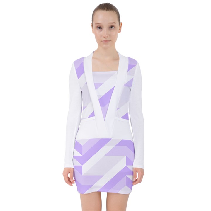 Geometric Abstract Art T- Shirt Purple Mountains Pattern V-neck Bodycon Long Sleeve Dress