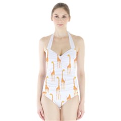 Giraffe Pattern T- Shirt Giraffes T- Shirt Halter Swimsuit by EnriqueJohnson