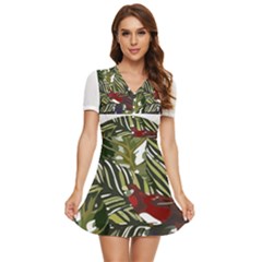 Hawaii T- Shirt Hawaii Pattern Garden T- Shirt V-neck High Waist Chiffon Mini Dress