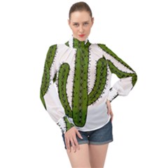 Cactus Desert Plants Rose High Neck Long Sleeve Chiffon Top by uniart180623