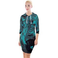 Angry Male Lion Predator Carnivore Quarter Sleeve Hood Bodycon Dress