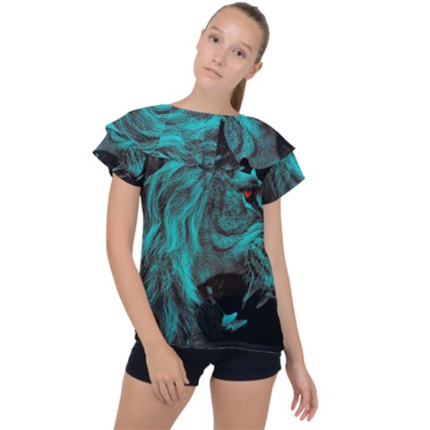 Angry Male Lion Predator Carnivore Ruffle Collar Chiffon Blouse by uniart180623