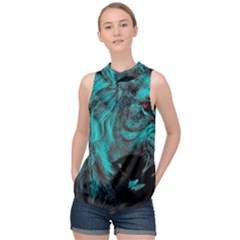 Angry Male Lion Predator Carnivore High Neck Satin Top by uniart180623