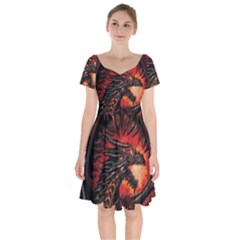 Dragon Short Sleeve Bardot Dress by uniart180623