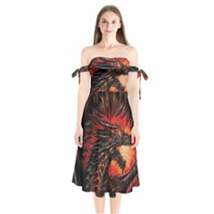 Dragon Shoulder Tie Bardot Midi Dress by uniart180623