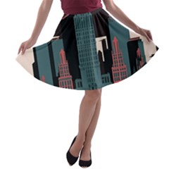 New York City Nyc Skyline Cityscape A-line Skater Skirt by uniart180623