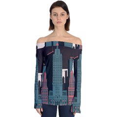New York City Nyc Skyline Cityscape Off Shoulder Long Sleeve Top by uniart180623