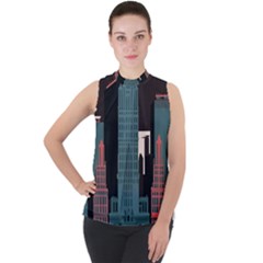 New York City Nyc Skyline Cityscape Mock Neck Chiffon Sleeveless Top