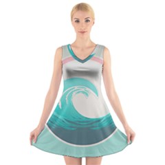 Tidal Wave Ocean Sea Tsunami Wave Minimalist V-neck Sleeveless Dress by uniart180623