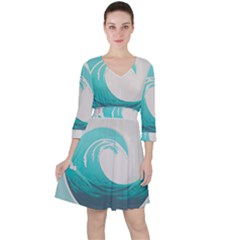 Tidal Wave Ocean Sea Tsunami Wave Minimalist Quarter Sleeve Ruffle Waist Dress by uniart180623