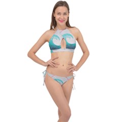 Tidal Wave Ocean Sea Tsunami Wave Minimalist Cross Front Halter Bikini Set by uniart180623