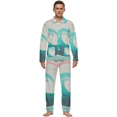 Tidal Wave Ocean Sea Tsunami Wave Minimalist Men s Long Sleeve Velvet Pocket Pajamas Set