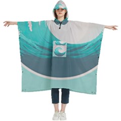 Tidal Wave Ocean Sea Tsunami Wave Minimalist Women s Hooded Rain Ponchos by uniart180623