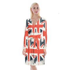 Union Jack England Uk United Kingdom London Long Sleeve Velvet Front Wrap Dress by uniart180623