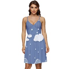 Clouds Rain Paper Raindrops Weather Sky Raining V-neck Pocket Summer Dress  by uniart180623