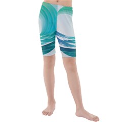 Tsunami Tidal Wave Wave Minimalist Ocean Sea Kids  Mid Length Swim Shorts by uniart180623