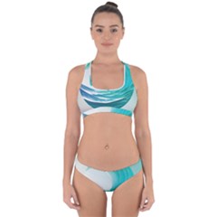 Tsunami Tidal Wave Wave Minimalist Ocean Sea Cross Back Hipster Bikini Set by uniart180623