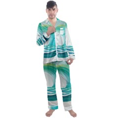 Tsunami Tidal Wave Wave Minimalist Ocean Sea Men s Long Sleeve Satin Pajamas Set by uniart180623