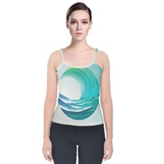 Tsunami Tidal Wave Wave Minimalist Ocean Sea Velvet Spaghetti Strap Top by uniart180623