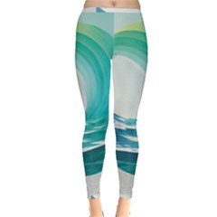 Tsunami Tidal Wave Wave Minimalist Ocean Sea Inside Out Leggings by uniart180623