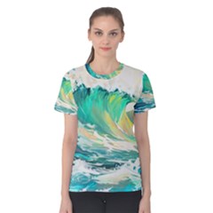 Waves Ocean Sea Tsunami Nautical Painting Women s Cotton T-shirt