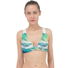Waves Ocean Sea Tsunami Nautical Painting Classic Banded Bikini Top