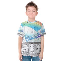 Rainbow Fun Cute Minimal Doodle Drawing Kids  Cotton T-shirt