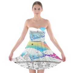 Rainbow Fun Cute Minimal Doodle Drawing Strapless Bra Top Dress by uniart180623