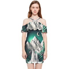 Christmas Wreath Winter Mountains Snow Stars Moon Shoulder Frill Bodycon Summer Dress by uniart180623